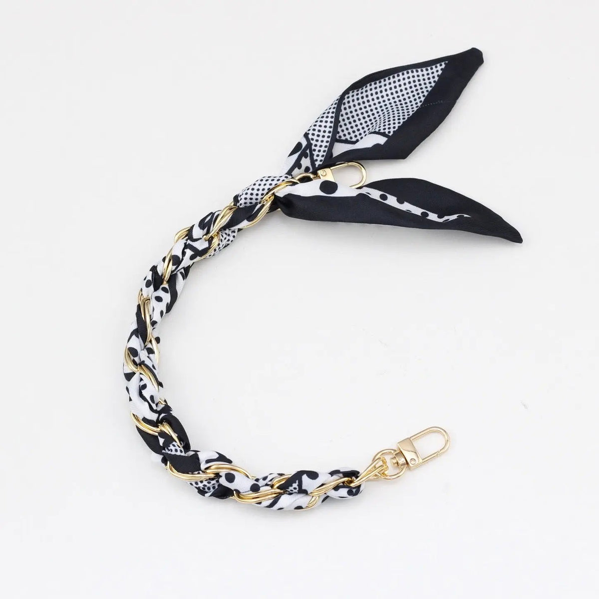 Silk Scarf & Gold Chain Phone Lanyard Wristlet Elegant Bow Ribbon Keyring & Bag Charm (Random Design)
