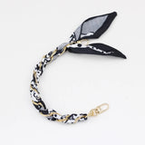 Silk Scarf & Gold Chain Phone Lanyard Wristlet Elegant Bow Ribbon Keyring & Bag Charm (Random Design)