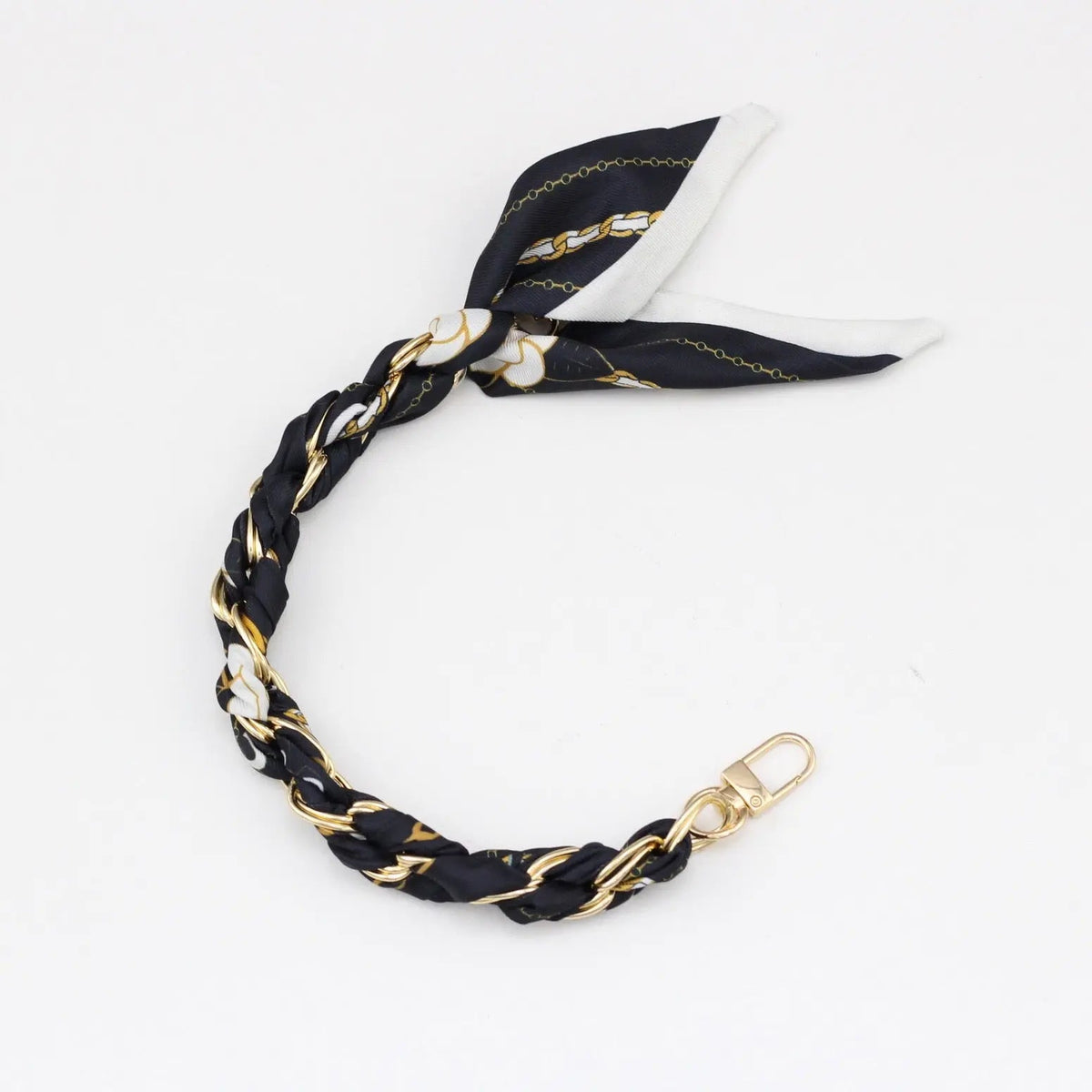 Silk Scarf & Gold Chain Phone Lanyard Wristlet Elegant Bow Ribbon Keyring & Bag Charm (Random Design)