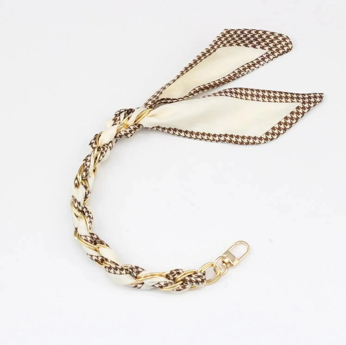 Silk Scarf & Gold Chain Phone Lanyard Wristlet Elegant Bow Ribbon Keyring & Bag Charm (Random Design) SparkelsSparkels
