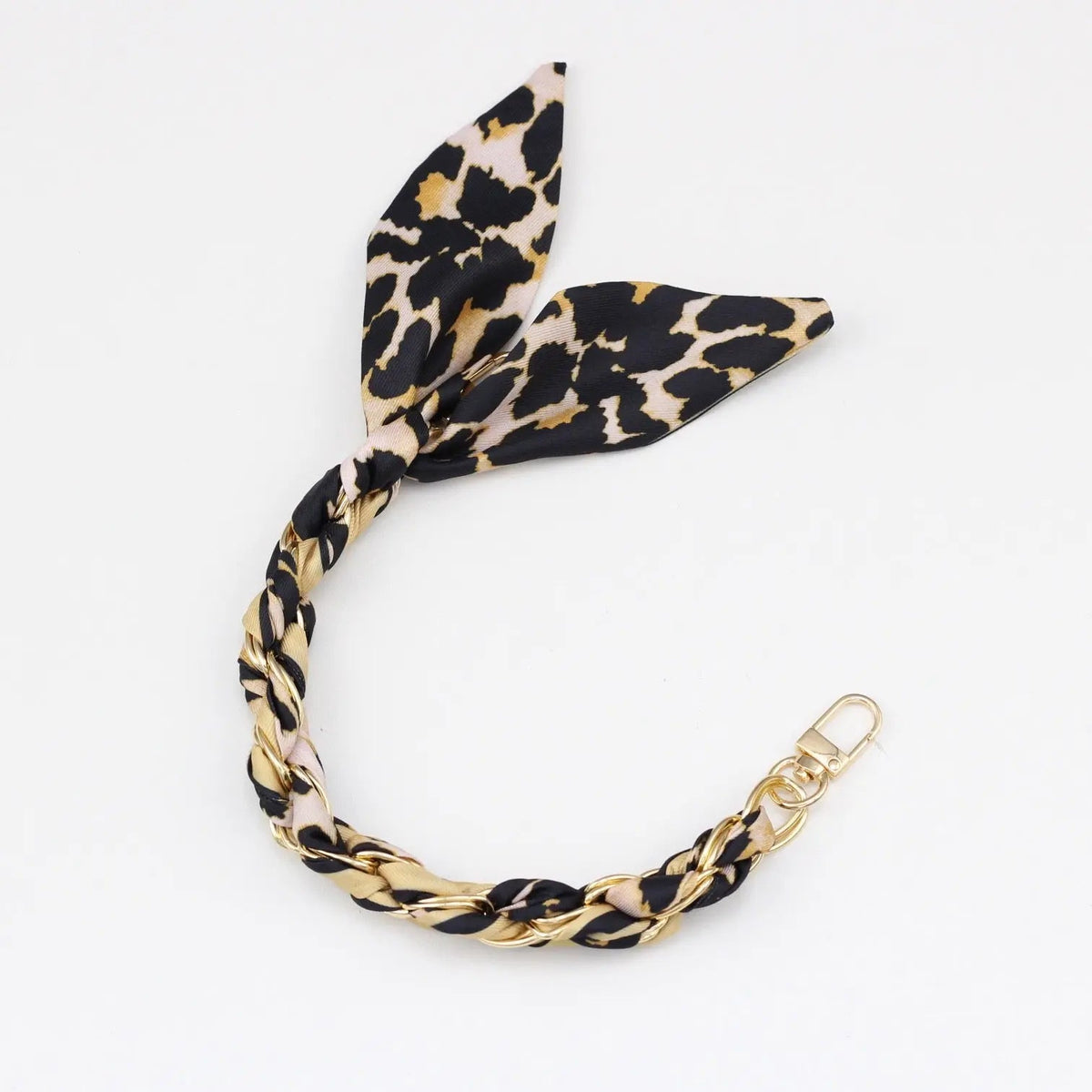 Silk Scarf & Gold Chain Phone Lanyard Wristlet Elegant Bow Ribbon Keyring & Bag Charm (Random Design)