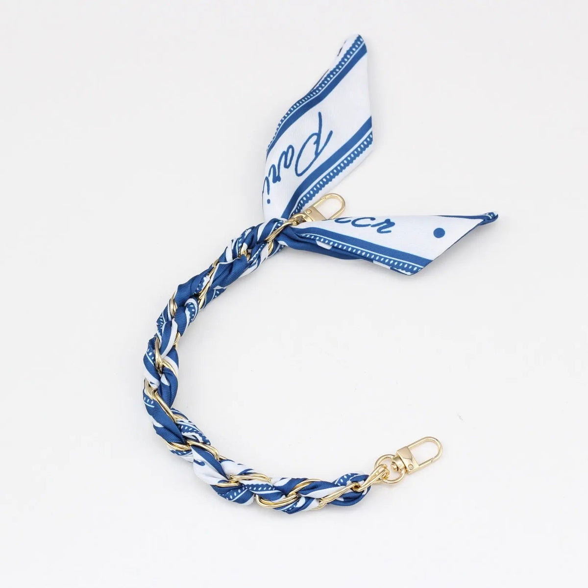 Silk Scarf & Gold Chain Phone Lanyard Wristlet Elegant Bow Ribbon Keyring & Bag Charm (Random Design)