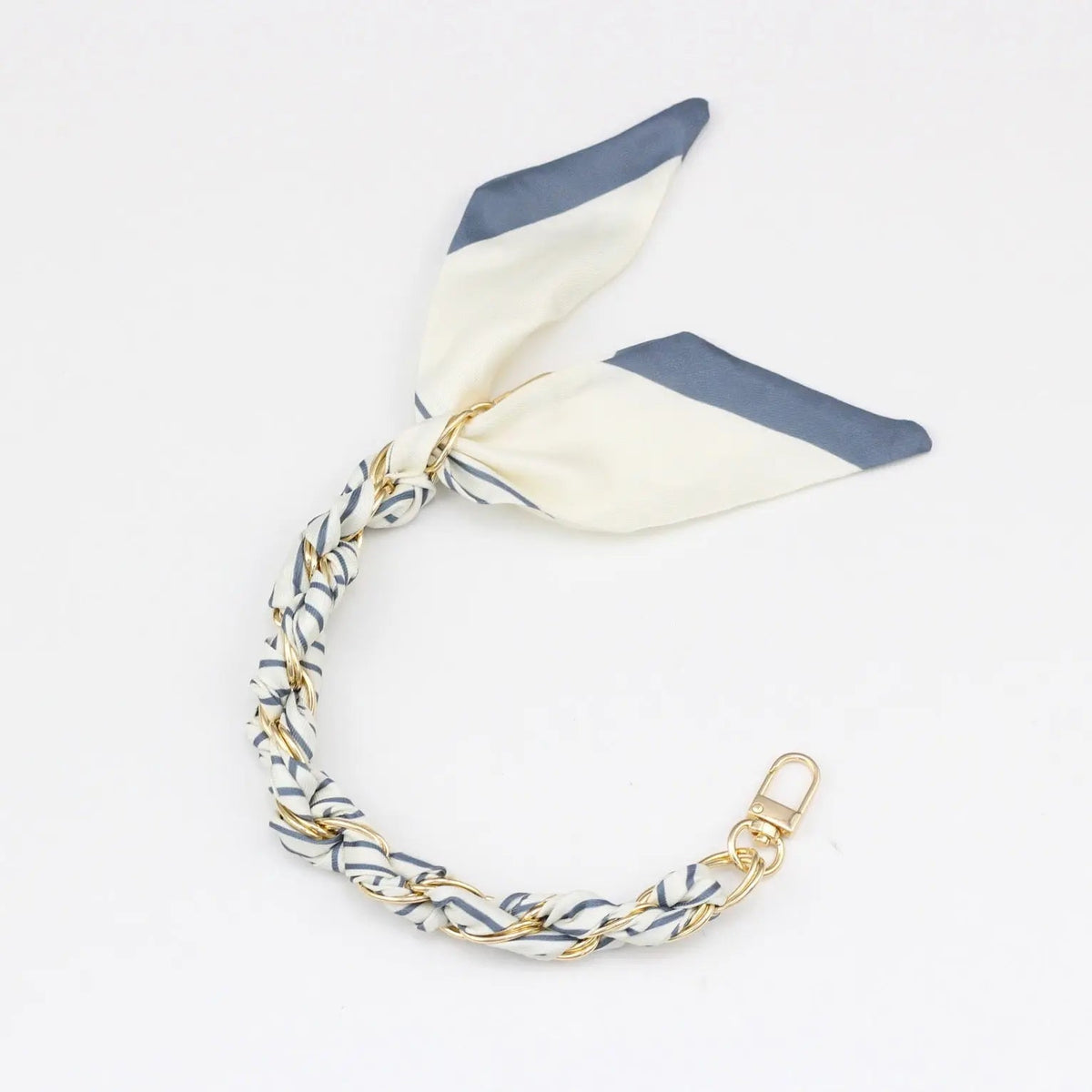 Silk Scarf & Gold Chain Phone Lanyard Wristlet Elegant Bow Ribbon Keyring & Bag Charm (Random Design)