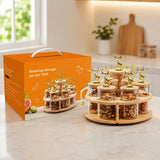 7-Piece Rotating Glass Storage Jar Set with Bamboo Stand & Golden Deer Knobs