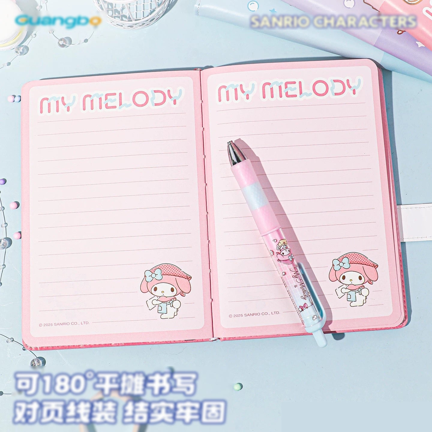 Sanrio B6 PU Leather Notebook Cute Character Journal with Lock Strap & Color Pages