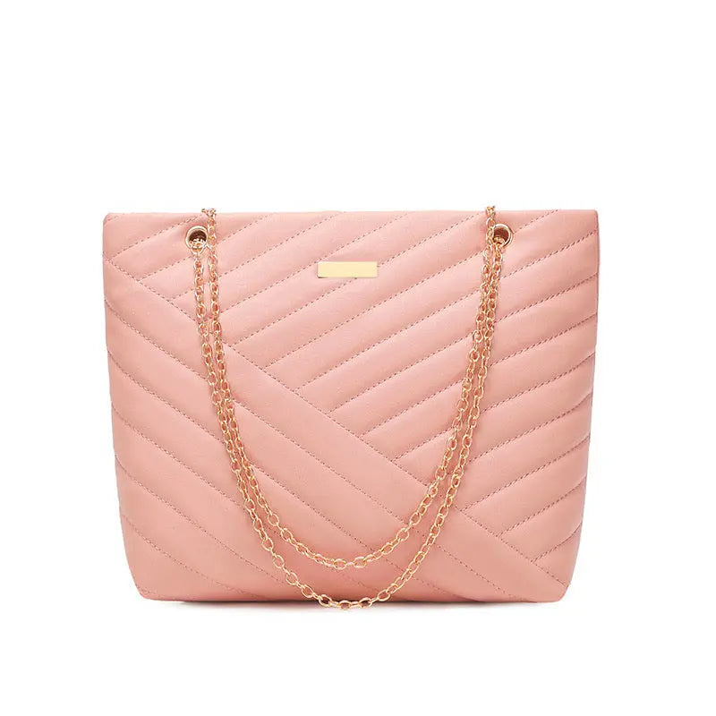 Quilted Chain Shoulder Tote Bag Elegant Women’s Fashion Handbag Lightweight Everyday Tote Purse SparkelsSparkels