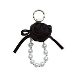 Pearl Rose Keychain Bracelet Elegant Ribbon Flower Charm Bag & Car Key Holder SparkelsSparkels
