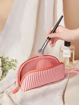 Pleated Wristlet Clutch Lightweight Women’s Makeup Bag Travel Cosmetic Pouch with Zipper Portable Handbag Organize SparkelsSparkels