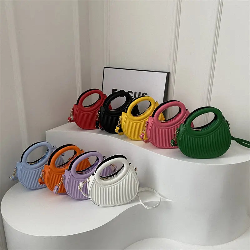 Trendy Pleated Round Handle Mini Crossbody Bag for Women Cute Fashion Shoulder Handbag SparkelsSparkels
