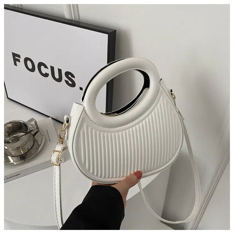 Trendy Pleated Round Handle Mini Crossbody Bag for Women Cute Fashion Shoulder Handbag SparkelsSparkels