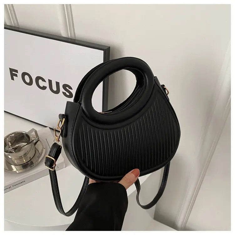 Trendy Pleated Round Handle Mini Crossbody Bag for Women Cute Fashion Shoulder Handbag SparkelsSparkels
