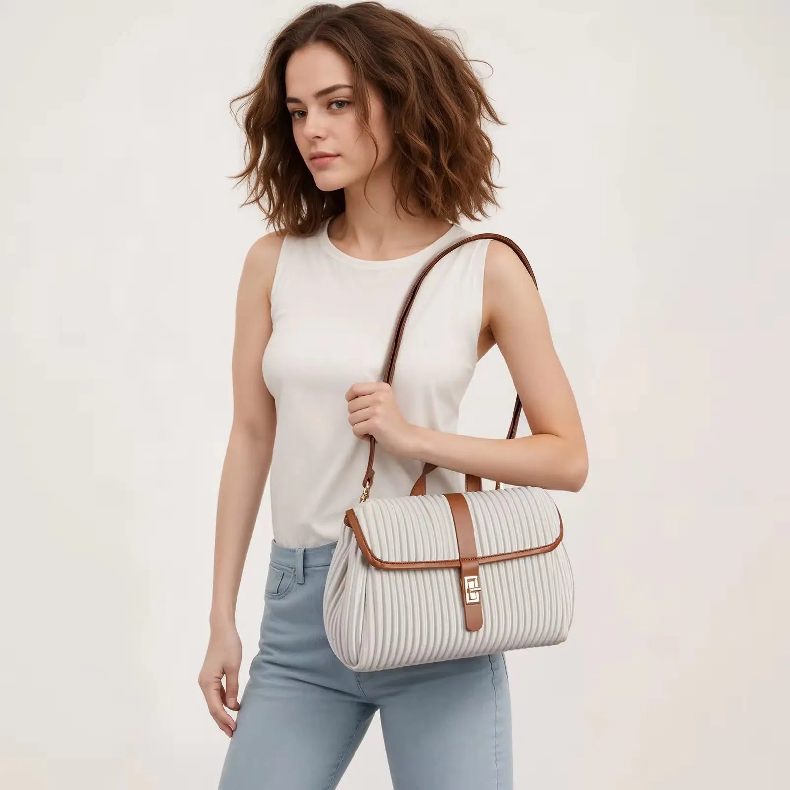 Women’s Pleated Shoulder Backpack Lightweight Fashion Crossbody Handbag with Adjustable Strap SparkelsSparkels