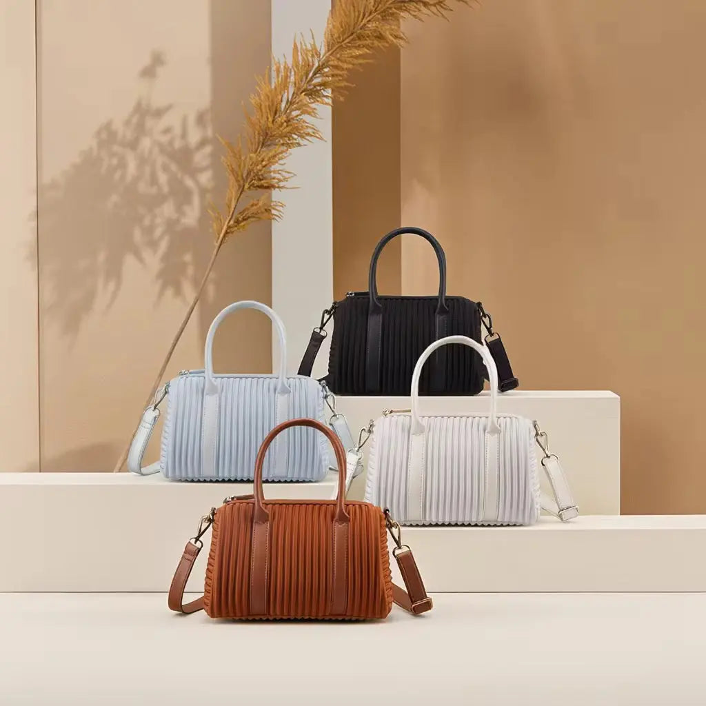 Women’s Pleated Mini Handbag Lightweight Crossbody Shoulder Bag with Top Handle Casual Chic Daily Purse SparkelsSparkels