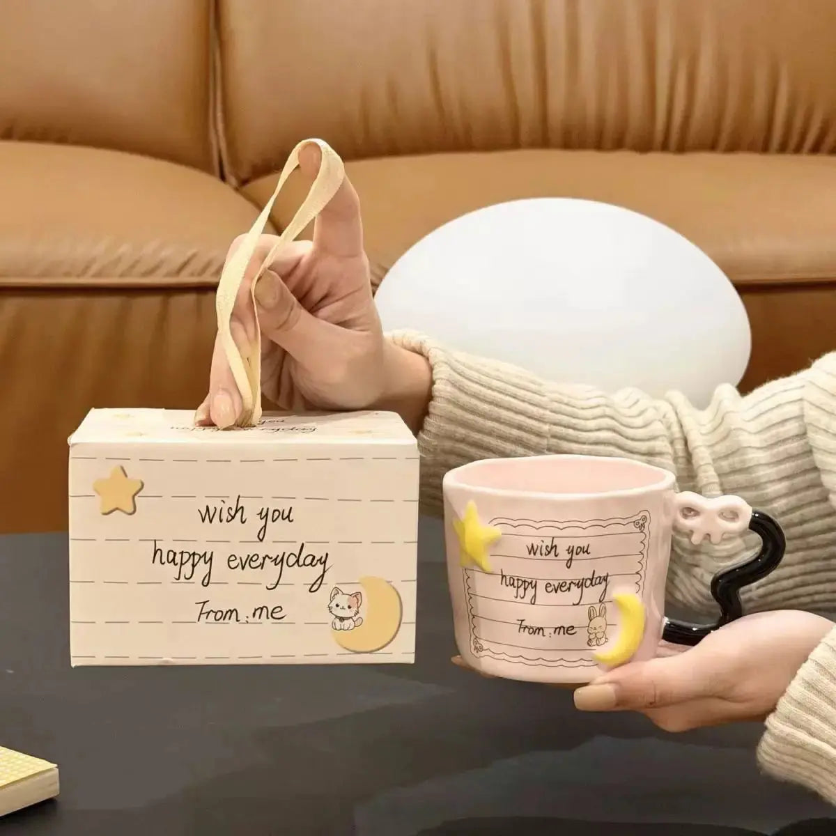 Cute Star & Moon Ceramic Mug with Heart Handle SparkelsSparkels