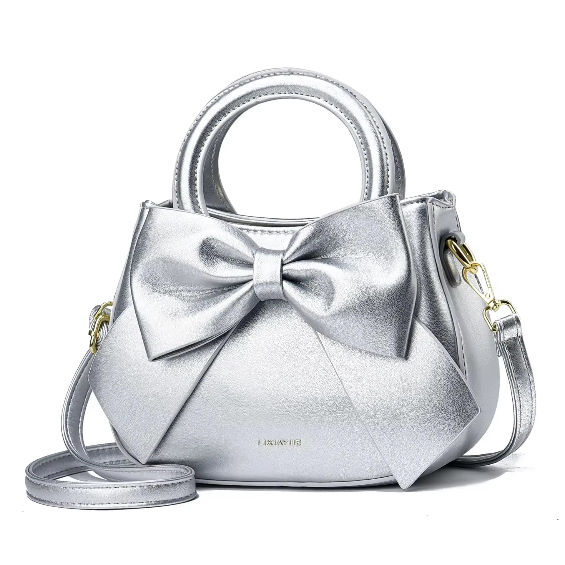 Cute Bowknot Mini Handbag for Women Luxury PU Leather Crossbody Shoulder Bag & Top Handle Purse SparkelsSparkels