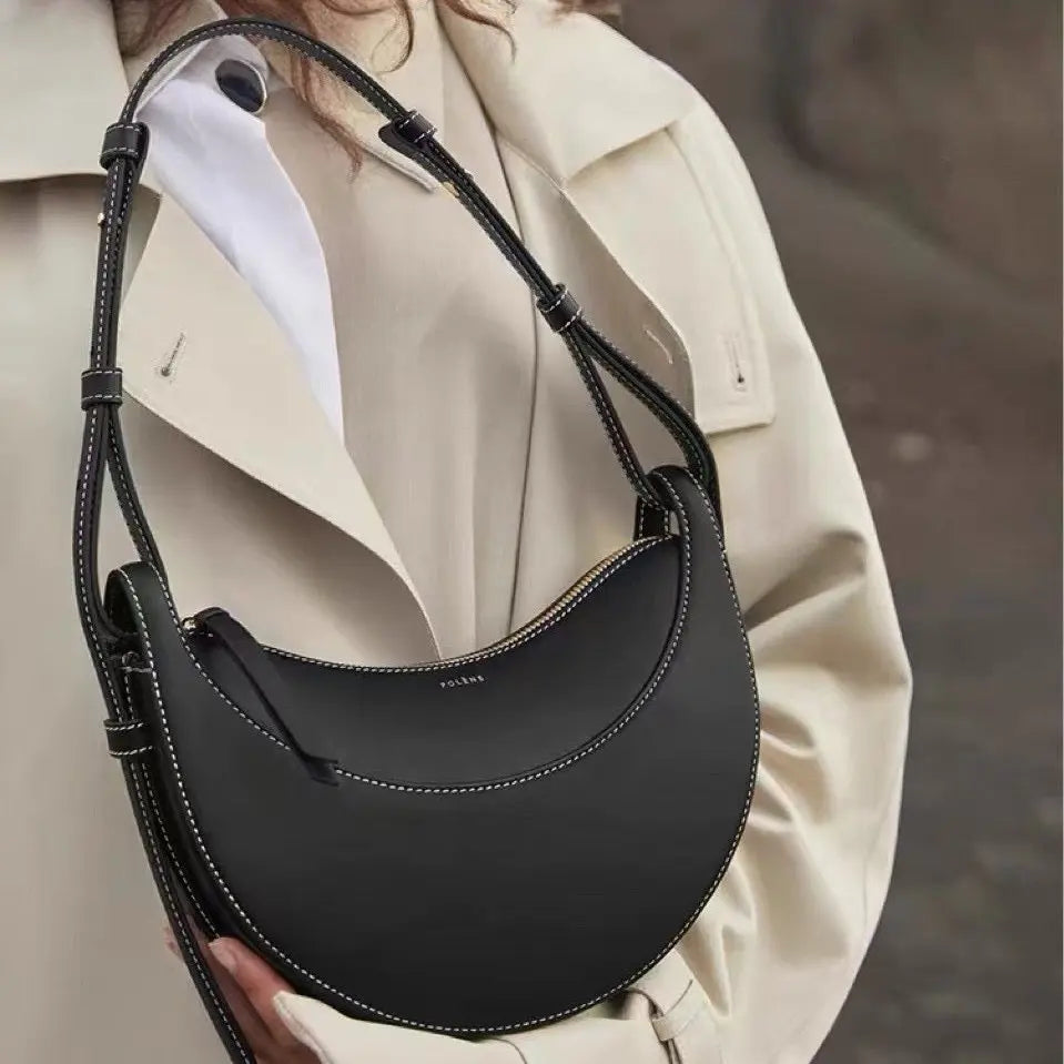 Luxury Crescent Shoulder Bag for Women Premium PU Leather Half-Moon Crossbody Handbag Polished Minimal Elegant Designer Bag SparkelsSparkels