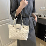 Elegant Quilted Bow Chain Tote Bag for Women Stylish Shoulder Handbag & Casual Carry Purse SparkelsSparkels