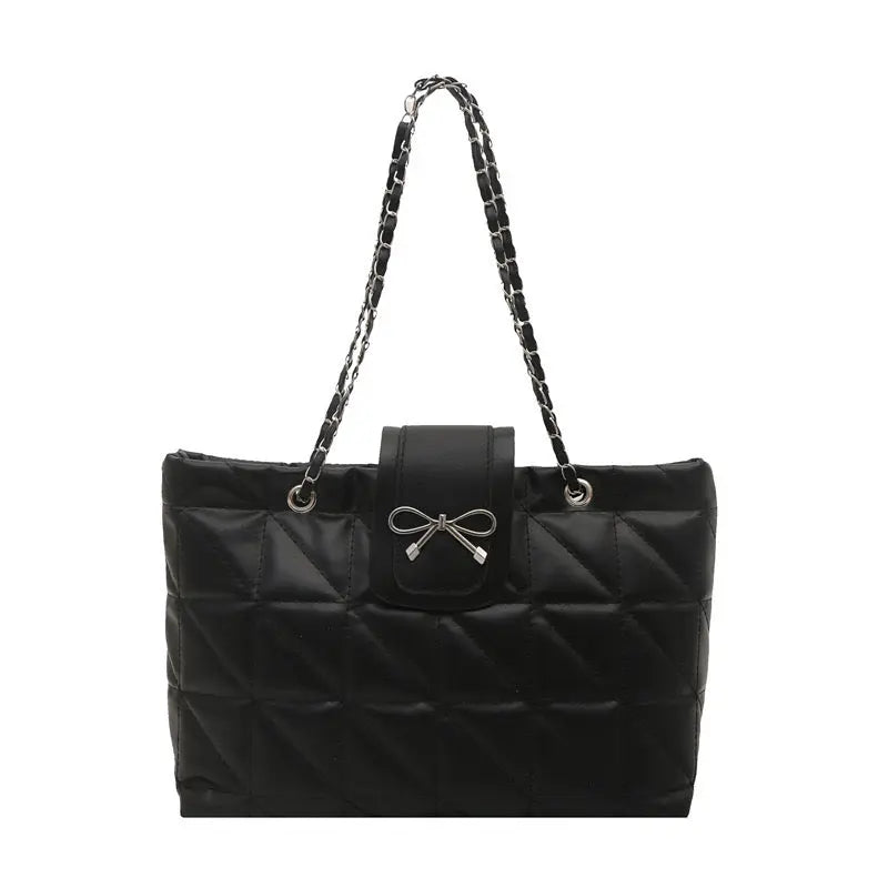 Elegant Quilted Bow Chain Tote Bag for Women Stylish Shoulder Handbag & Casual Carry Purse SparkelsSparkels