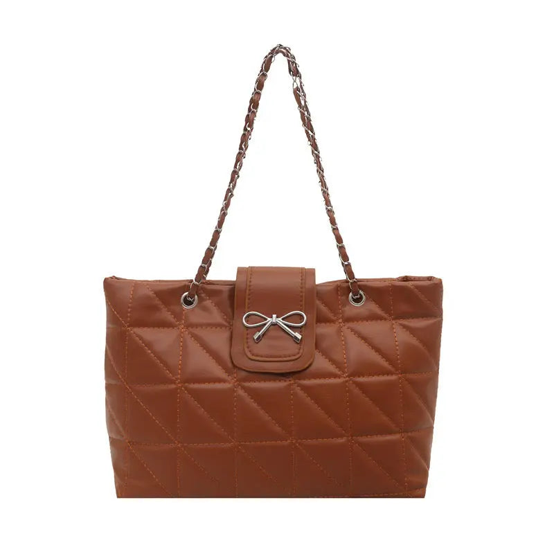 Elegant Quilted Bow Chain Tote Bag for Women Stylish Shoulder Handbag & Casual Carry Purse SparkelsSparkels