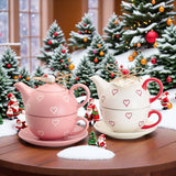 Heart Print Teapot & Cup Set With Saucer Ceramic Tea For One Gift Set