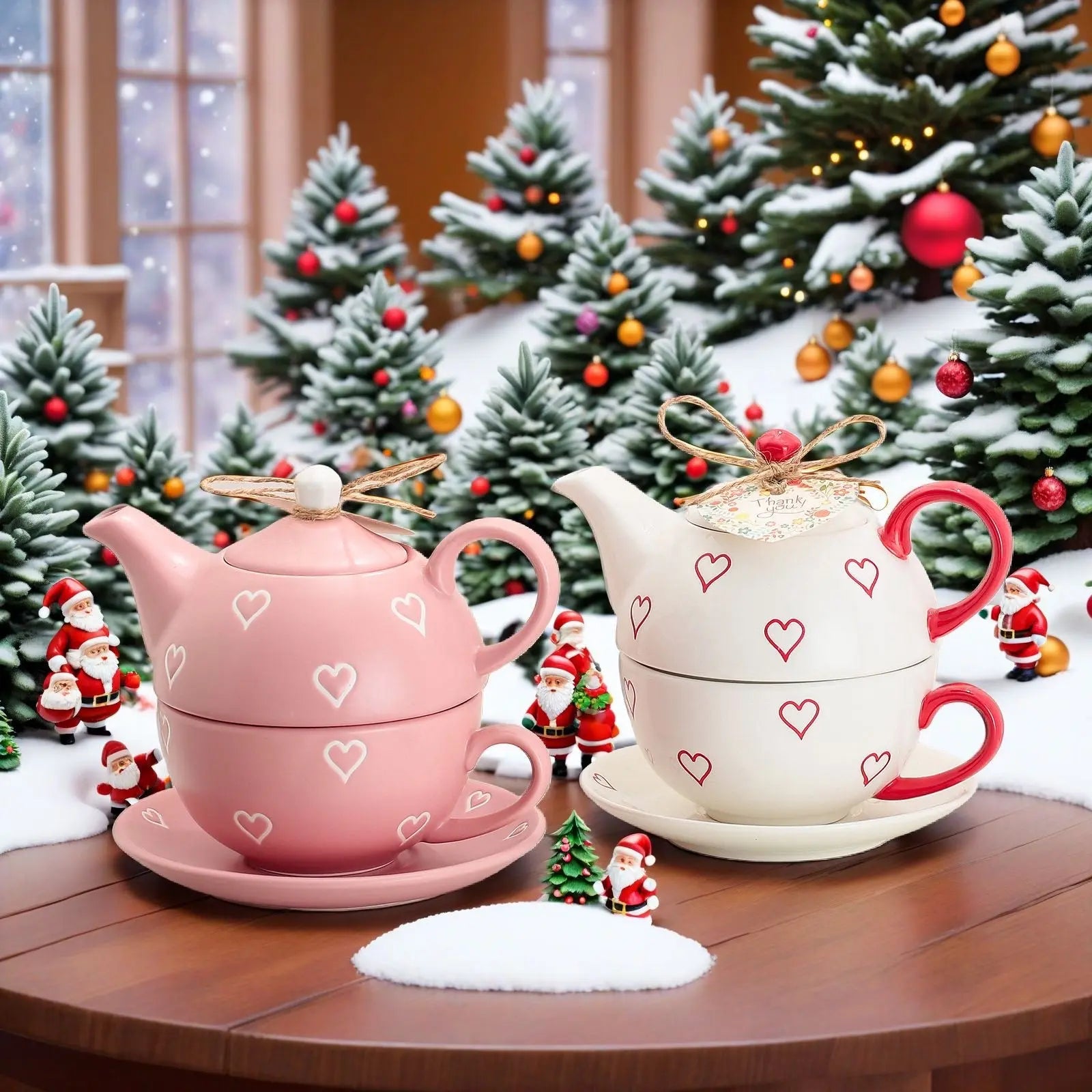 Heart Print Teapot & Cup Set With Saucer Ceramic Tea For One Gift Set