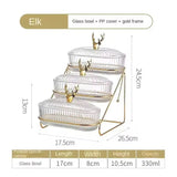 Luxury 3 Tier Glass Snack Storage Box with Golden Deer Lid Nordic Dessert Display & Candy Organizer Tray SparkelsSparkels