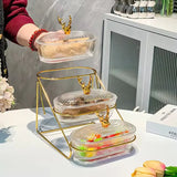 Luxury 3 Tier Glass Snack Storage Box with Golden Deer Lid Nordic Dessert Display & Candy Organizer Tray SparkelsSparkels