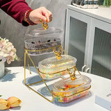 Luxury 3 Tier Glass Snack Storage Box with Golden Deer Lid Nordic Dessert Display & Candy Organizer Tray SparkelsSparkels