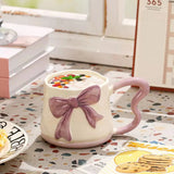 3D Bow Ceramic Mug Cute Ribbon Coffee Cup with Butterfly Handle