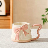 3D Bow Ceramic Mug Cute Ribbon Coffee Cup with Butterfly Handle