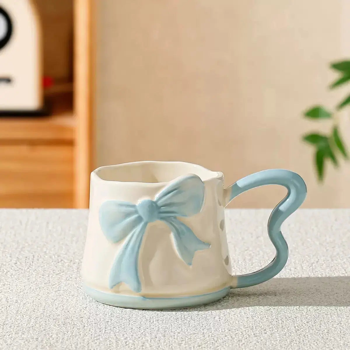 3D Bow Ceramic Mug Cute Ribbon Coffee Cup with Butterfly Handle SparkelsSparkels