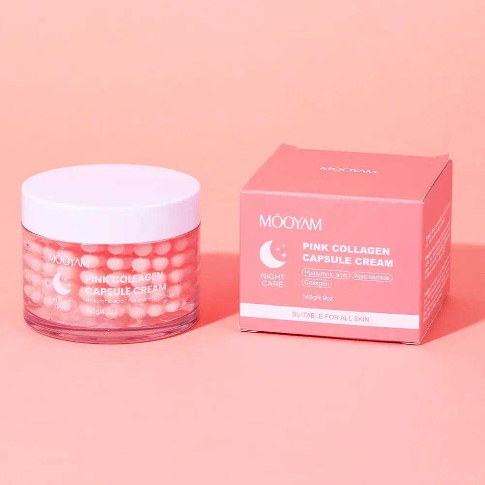 Mooyam Pink Collagen Capsule Night Cream Hyaluronic Acid & Niacinamide Deep Moisturizing Brightening Face Cream (140g) SparkelsSparkels