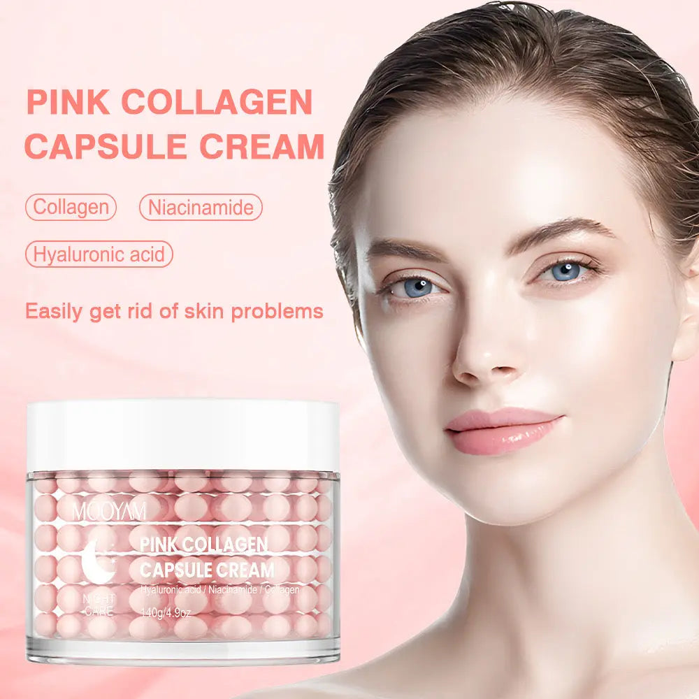 Mooyam Pink Collagen Capsule Night Cream Hyaluronic Acid & Niacinamide Deep Moisturizing Brightening Face Cream (140g) SparkelsSparkels