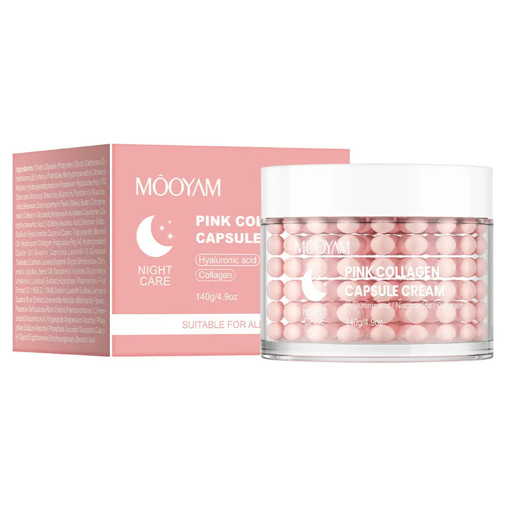Mooyam Pink Collagen Capsule Night Cream Hyaluronic Acid & Niacinamide Deep Moisturizing Brightening Face Cream (140g) SparkelsSparkels