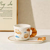 Cute Bread Ceramic Mug & Snack Plate Set Croissant Handle Coffee Cup