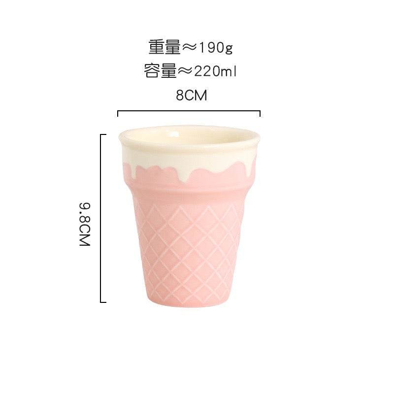 Ice Cream Cone Ceramic Bowl & Cup Set Pastel Pink Dessert Bowl, Snack Cup, Breakfast Bowl, Ice Cream Plate Cute Kitchen Tableware Collection SparkelsSparkels