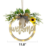 Welcome Round With Leaf & Led Fairy Light Hanging Plaque Sign