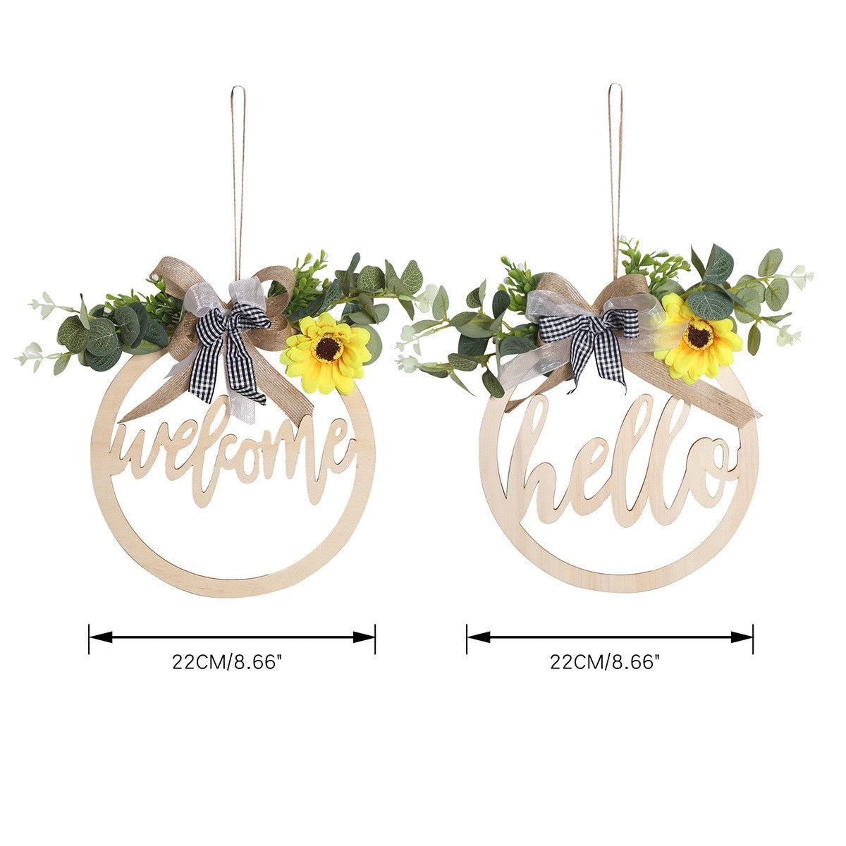 Welcome Round With Leaf & Led Fairy Light Hanging Plaque Sign