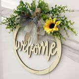 Welcome Round With Leaf & Led Fairy Light Hanging Plaque Sign