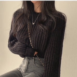 Vintage Lantern Long Sleeve Sweater Women Korean Autumn Winter Knitwear O Neck Pullover Tops Chic Fashion Solid Female Jumper