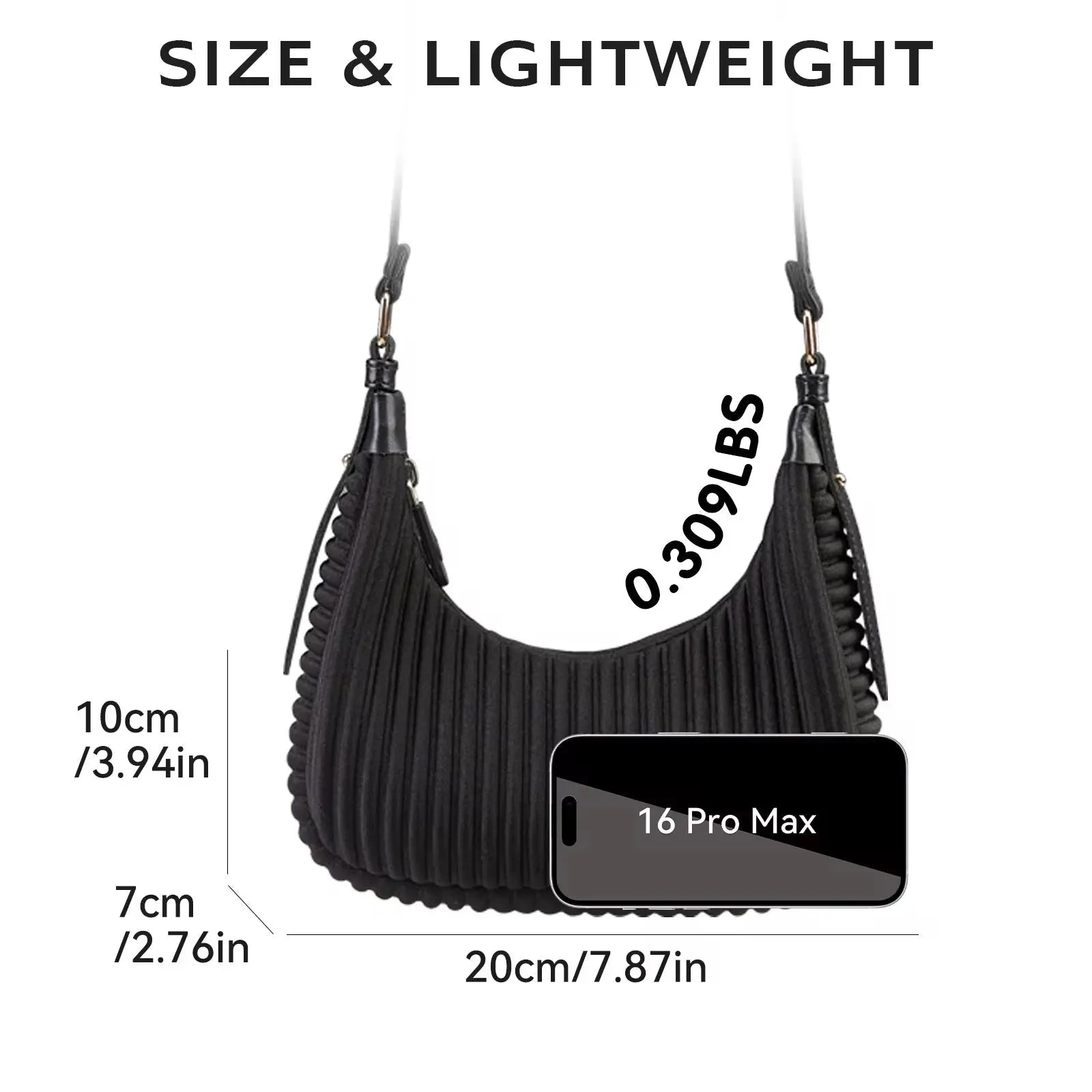 Minimalist Pleated Mini Shoulder Bag Lightweight Crossbody Purse for Women Stylish Small Handbag SparkelsSparkels