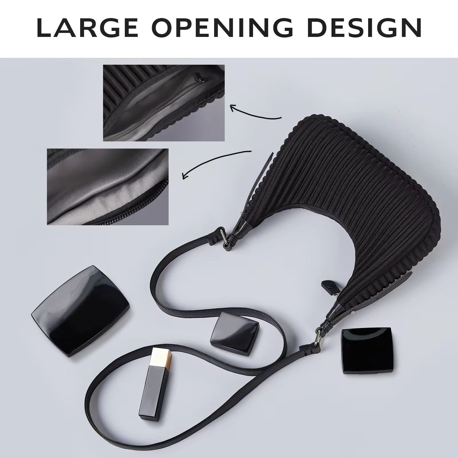 Minimalist Pleated Mini Shoulder Bag Lightweight Crossbody Purse for Women Stylish Small Handbag SparkelsSparkels