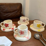 Handmade Floral Ceramic Cup & Saucer Set Cute Aesthetic Coffee & Tea Cup with Daisy Design SparkelsSparkels