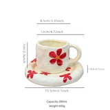 Handmade Floral Ceramic Cup & Saucer Set Cute Aesthetic Coffee & Tea Cup with Daisy Design SparkelsSparkels