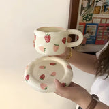 Handmade Strawberry Ceramic Cup & Saucer Set 320ml Cute Aesthetic Coffee & Tea Cup SparkelsSparkels