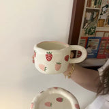 Handmade Strawberry Ceramic Cup & Saucer Set 320ml Cute Aesthetic Coffee & Tea Cup SparkelsSparkels