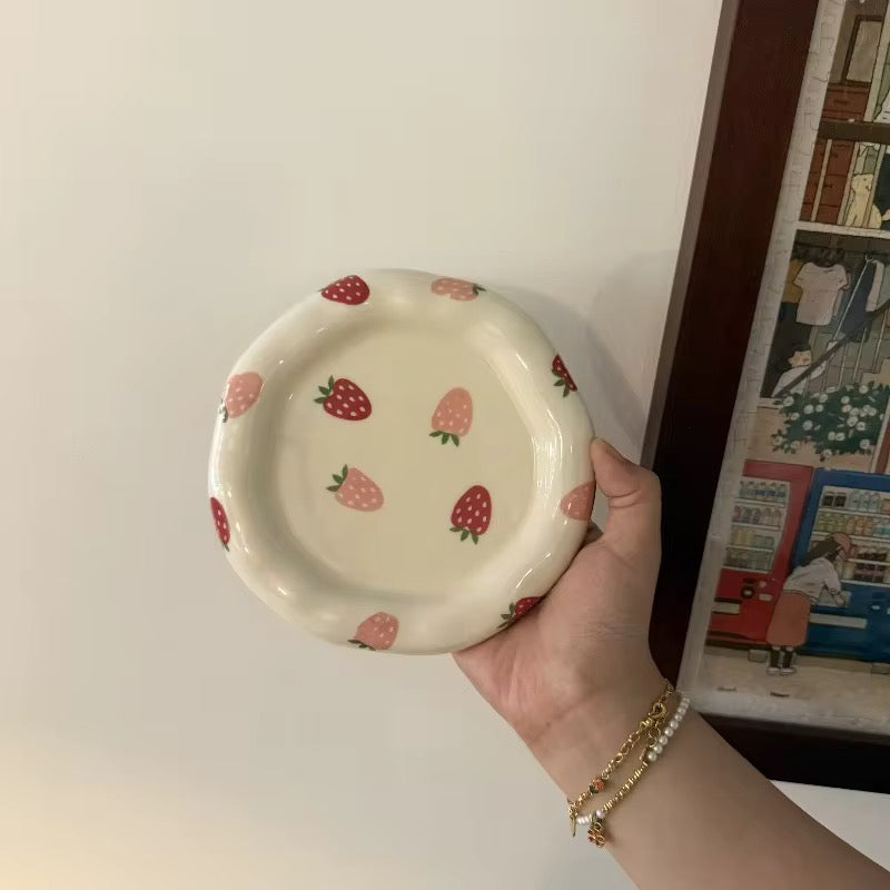 Handmade Strawberry Ceramic Cup & Saucer Set 320ml Cute Aesthetic Coffee & Tea Cup SparkelsSparkels