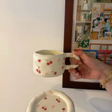 Handmade Cherry Ceramic Cup & Saucer Set 320ml Cute Aesthetic Coffee & Tea Cup SparkelsSparkels