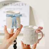 Modern Bow Handle Ceramic Mug 350ml Cute Aesthetic Coffee & Tea Cup with Glossy Ribbon Handle SparkelsSparkels
