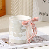 Modern Bow Handle Ceramic Mug 350ml Cute Aesthetic Coffee & Tea Cup with Glossy Ribbon Handle SparkelsSparkels